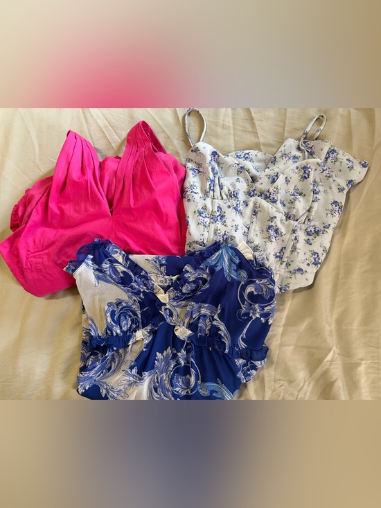 Dresses & Skirts - Three Pretty Women's Dresses— Hot Pink, White Floral, Blue Pattern